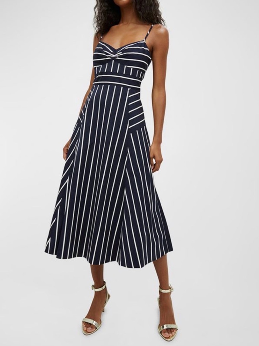 Veronica Beard Navy and White Striped Midi Dress - Picture 1 of 8